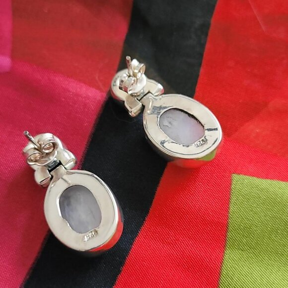 Rainbow Moonstone Double Drop Earrings in Sterling Silver - Picture 2 of 2